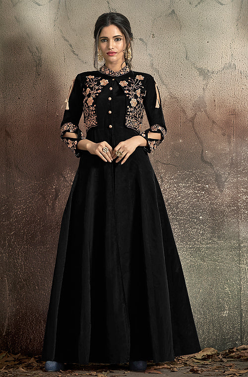 Buy Designer Sarees, Salwar Kameez, Kurtis & Tunic and Lehenga  Choli.Beautiful Black Party Wear Gown